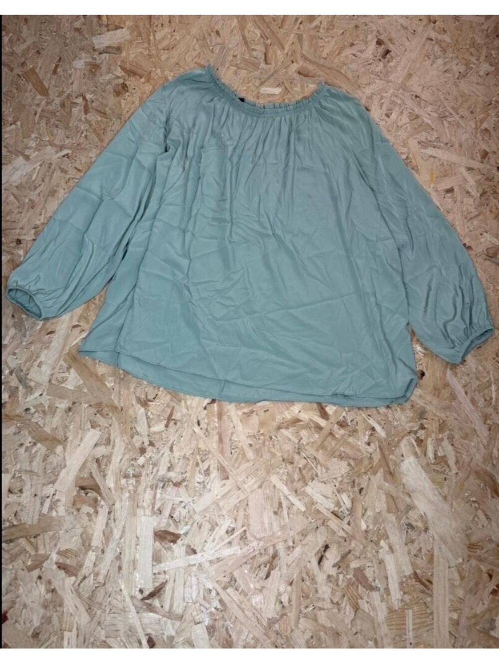 Alfani Blouse Womens XL Green Sage Long Sleeve Gathered Neck Pullover Top